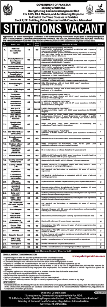 Ministry of National Health Services Regulations Jobs 2025