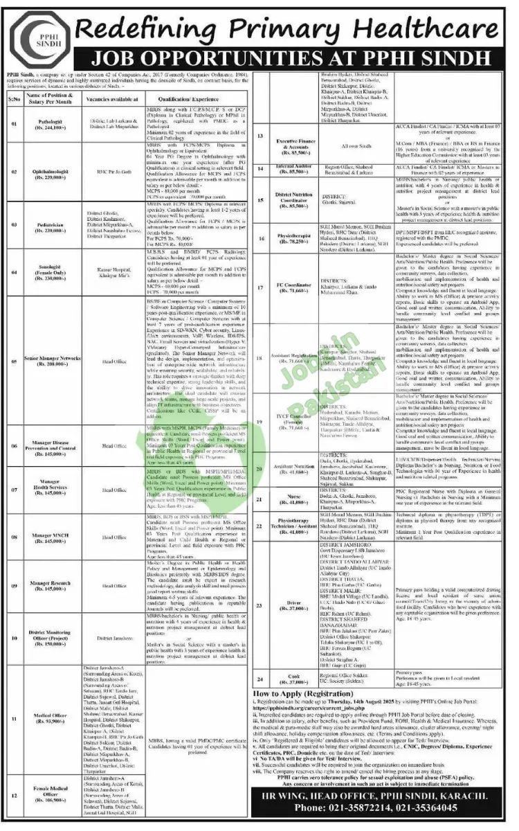 New Opportunities at PPHI Sindh – Apply For 2025.PPHI Sindh, a not-for-profit organization under Section 42 of the Companies Act 2017